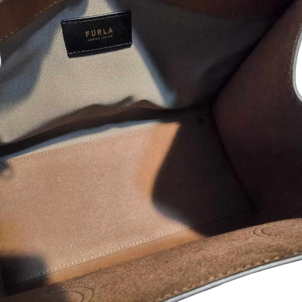 Furla Beige Tote with Yellow Floral Print and Brown Handles EUC - Picture 10 of 14